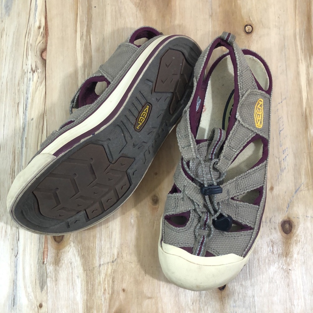 KEEN Coronado Bungee Sandal Canvas Tan & Burgundy 37 6.5 - Picture 2 of 6